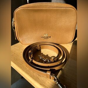 Authentic COACH Jes Light Saddle Brown Pebble Leather Crossbody Bag